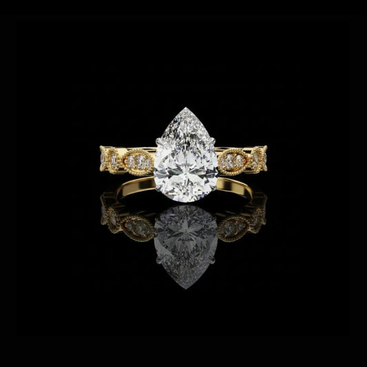 0.89 CT Blooming Pear Cut Moissanite Diamond Elegant Vintage Teardrop Ring