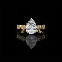 Pear Cut Vintage Lab Grown Diamond Engagement Ring Marquise Band