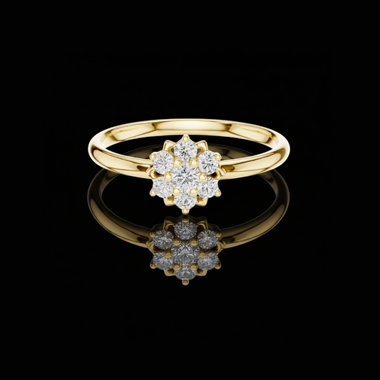 Floral Cluster Round Moissanite Diamond Engagement Ring