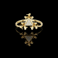 0.05 TCW Radiant Triangle Bloom Lab Grown Diamond Ring with Pave Sparkle and Sculpted Gold Petals