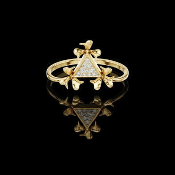 0.05 TCW Radiant Triangle Bloom Lab Grown Diamond Ring with Pave Sparkle and Sculpted Gold Petals