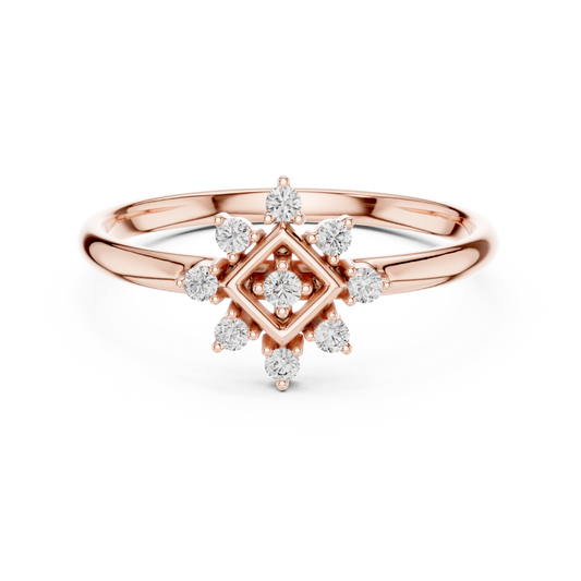 0.074 TCW Intricate Geometric Daily Wear Elegant Floral Lab Round Diamond Cluster Ring