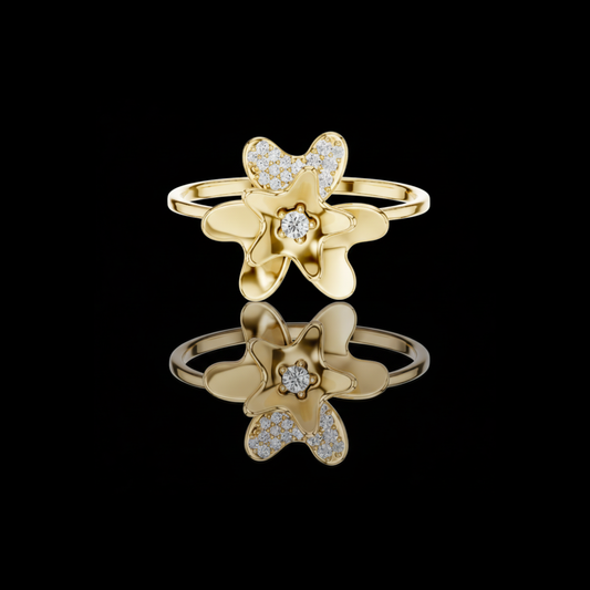 0.020 CT Floral Duo Ring with Petal Design and Moissanite Diamond-Studded Bloom Accent
