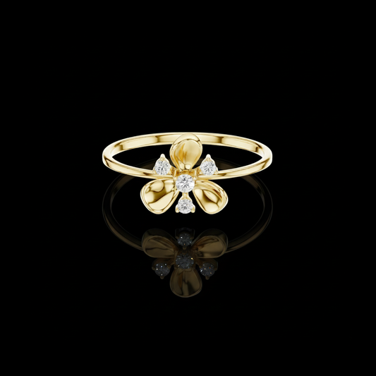 Petal Flower Ring with Round Moissanite Diamond Accents