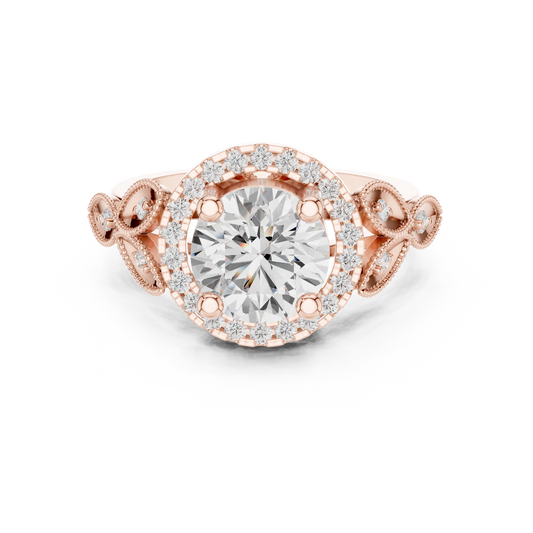 Round Floral Halo Lab Grown Diamond Ring with Infinity Scroll Band