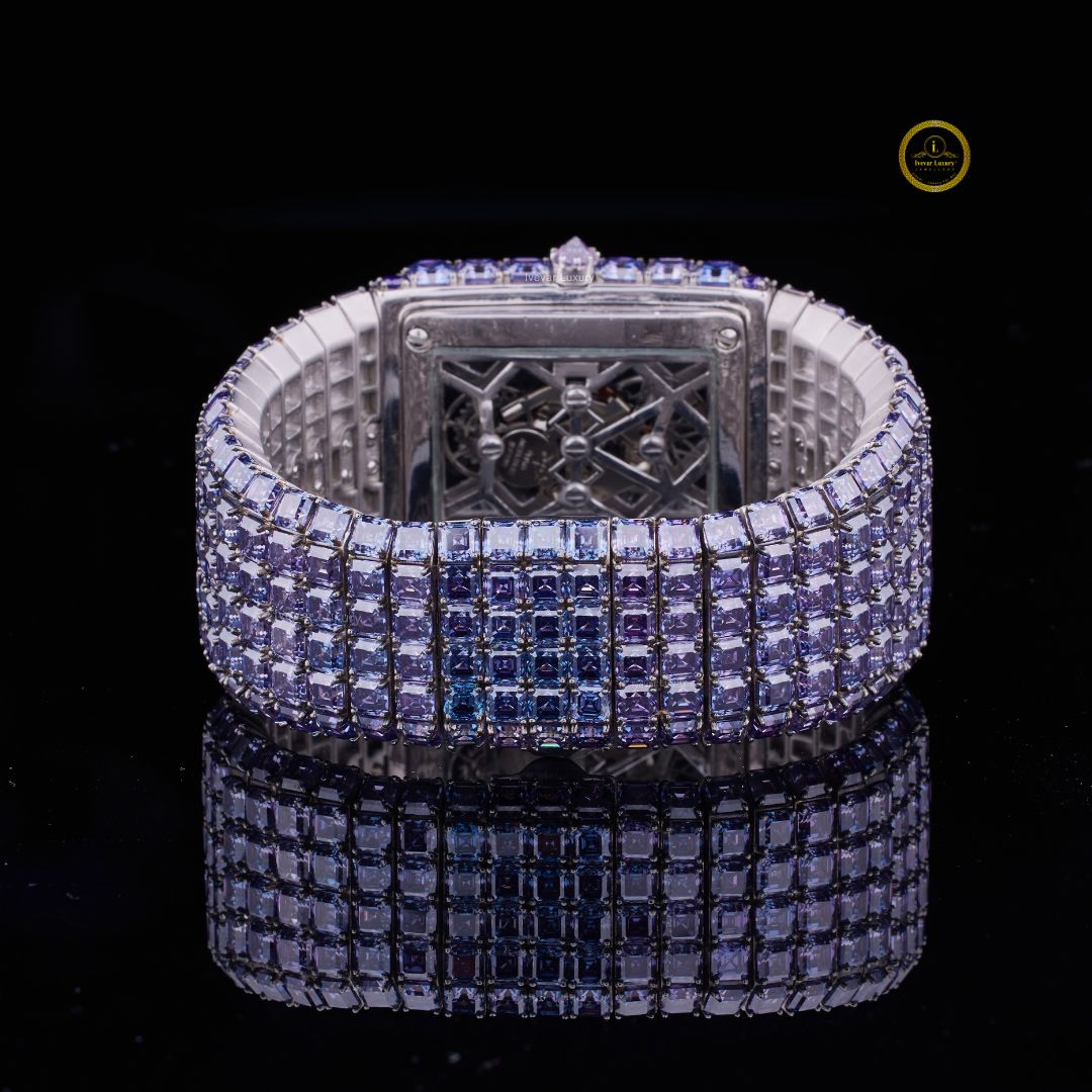 Full Iced Asscher and Baguette Cut Blue Diamond Watch in White Gold – Where Innovation Meets Luxury - View 4