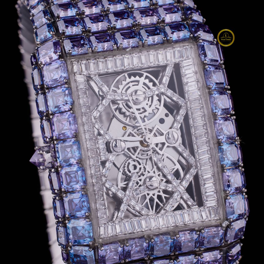 Full Iced Asscher and Baguette Cut Blue Diamond Watch in White Gold – Where Innovation Meets Luxury - View 2