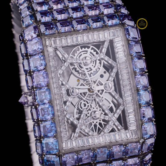 Full Iced Asscher and Baguette Cut Blue Diamond Watch in White Gold – Where Innovation Meets Luxury - View 2