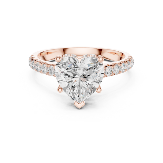 Heart Cut Moissanite Diamond Ring with Pave Engagement Band