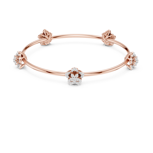 Floral Round Moissanite Diamond Open Cuff Bangle Bracelet for Women