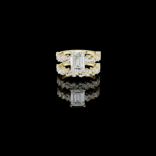 Emerald Cut Engagement Ring with Matching Moissanite Diamond Band
