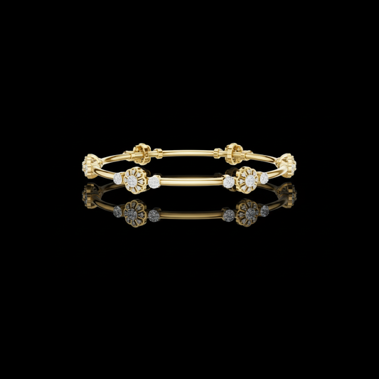 0.82 TCW Elegant Lab Grown Diamond Floral Bangle Bracelet with Intricate Bloom Motifs