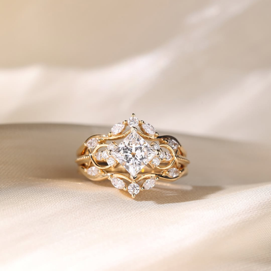 1.10 CT Iconic Princess Cut Moissanite Diamond Floral Nature Inspired Engagement Ring with Vine & Leaf Design Jewelry