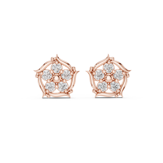 Delicate Floral Round Lab Diamond Cluster Stud Earrings