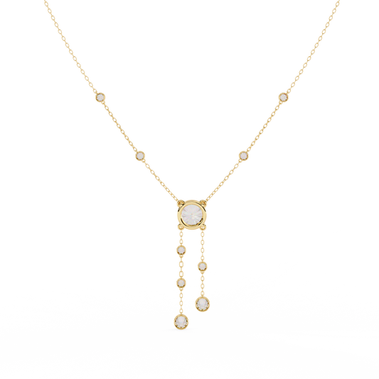 Round Moissanite Diamond Lariat Necklace with Bezel Station Drops