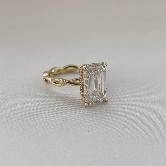Emerald Cut Lab Grown Diamond Twist Solitaire Ring