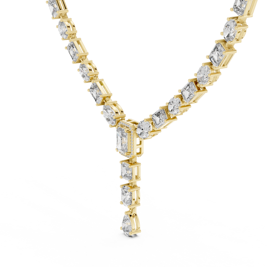 Mixed Cut Diamond Y Necklace with Pear Drop Lab Grown Pendant