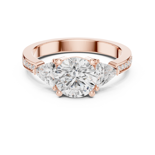 Round Moissanite Diamond Engagement Ring With Trillion Side Stone