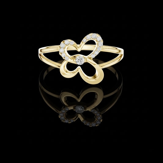Moissanite Diamond Butterfly Open Ring with Pave Accents