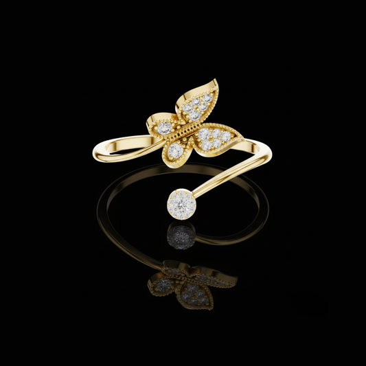 0.02 CT Elegant Butterfly Ring with Dazzling Moissanite Diamond Accents Nature Inspired Adjustable Jewelry