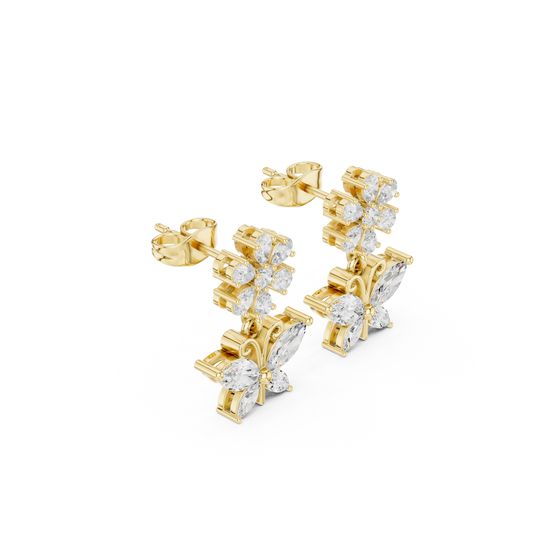 Desire Multi Cut Lab Diamond Butterfly Drop Earrings Floral Inspired Fine Jewelry