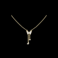 Butterfly Dangle Pendant with Pavé Moissanite and Hanging Chain Detail