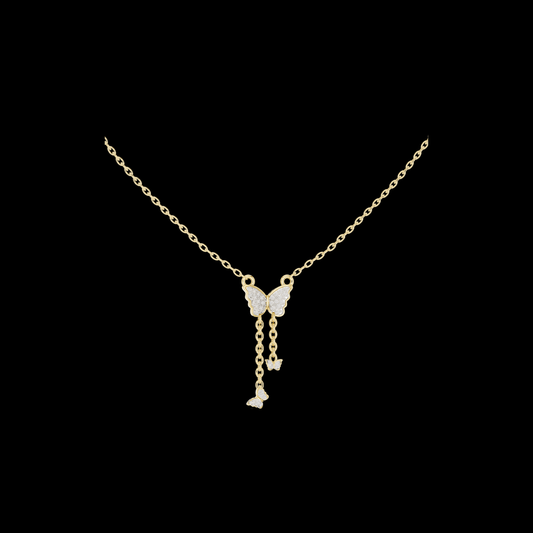 Butterfly Dangle Pendant with Pavé Moissanite and Hanging Chain Detail