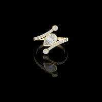 Pear Cut Bezel Diamond Bypass Pave Moissanite Engagement Ring