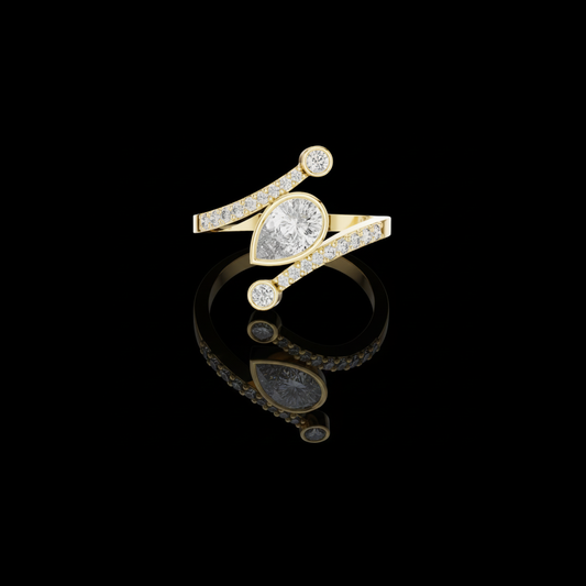 Bezel Set Pear Cut Lab Diamond Bypass Pave Engagement Ring