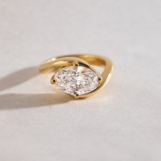 Oval Lab Grown Solitaire Ring With Sculptural Bypass Band