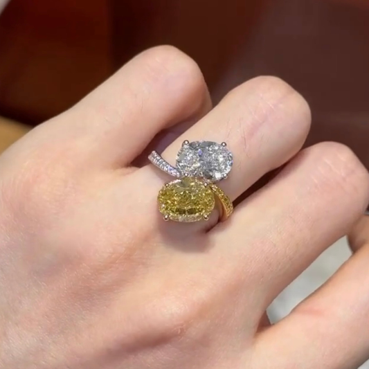 Oval Yellow and White Lab Grown Diamond Toi et Moi Ring
