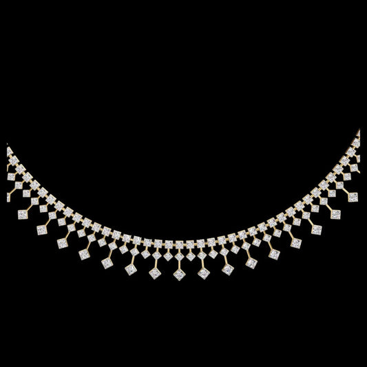 Moissanite Diamond Fringe Tennis Necklace with Princess Shape Drops