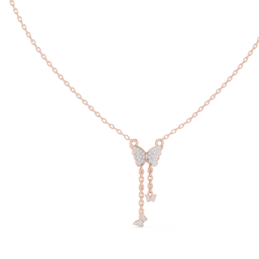 Butterfly Dangle Pendant with Pavé Moissanite and Hanging Chain Detail