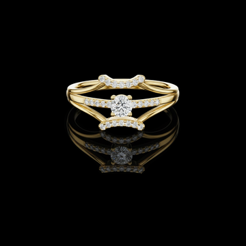 0.12 CT Celeste Curve An Artistic Round Moissanite Diamond Ring with Twin Pavé Arches