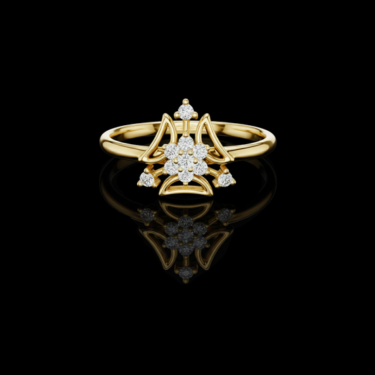 0.084 TCW Celestia Trillium Ring with Constellation Cluster Moissanite Diamonds and Petal Wings