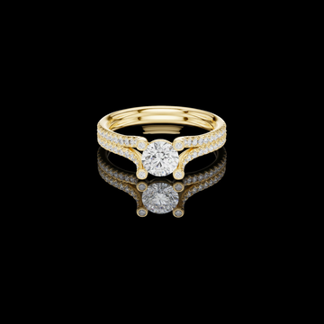 Round Cut Moissanite Diamond Split Shank Ring Baguette & Triple Pave