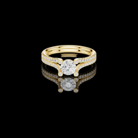 Round Cut Lab Grown Diamond Split Shank Ring Baguette & Triple Pave