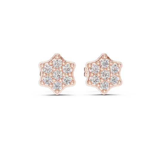 Celestial Star Round Lab Diamond Stud Earrings Cluster Sparkle with Scalloped Edges