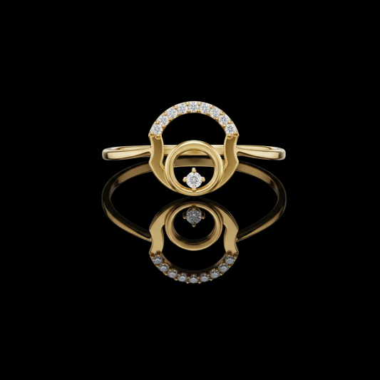 0.011 CT Halo Lab Grown Diamond Ring with Dual-Circle Orbit Design and Pavé Arc Accents