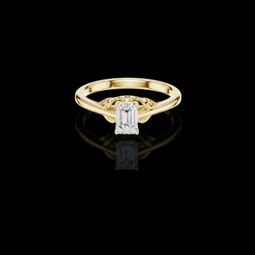 0.43 TCW Luxurious Solitaire Ring with Emerald Moissanite Diamond and Intricate Celtic Inspired Setting