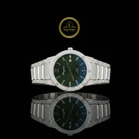 Green Sunburst Dial Diamond Bezel Watch with Pave Bracelet White Gold Finish