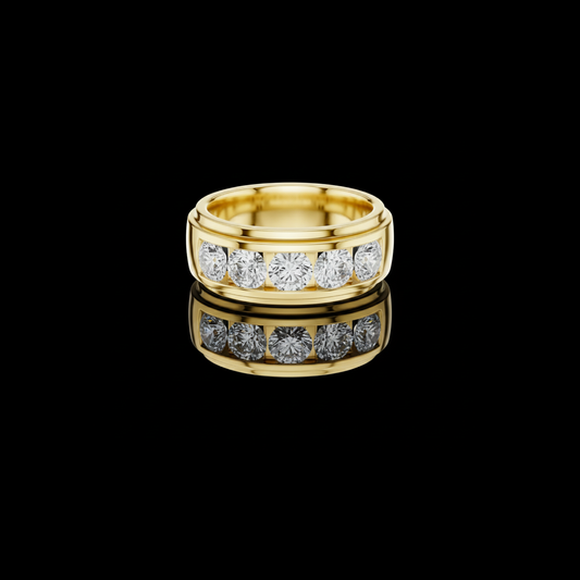 Round Cut Moissanite Diamond Men's Heavy Gold Classic Wedding Ring