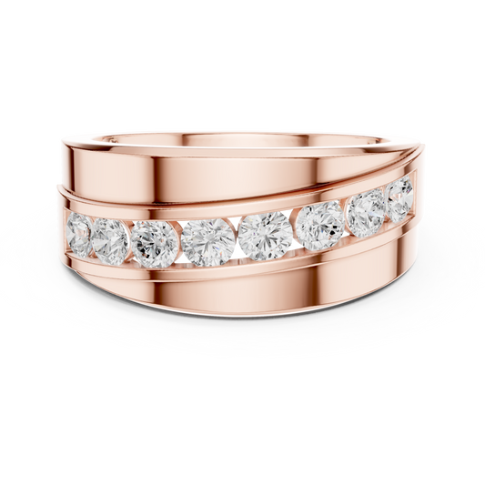 Round Cut Lab Grown Diamond Men's Curved Swirl Channel Set Gold Band