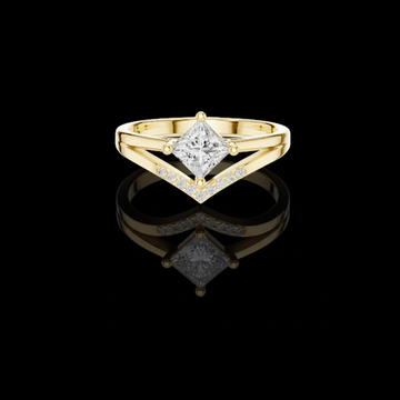 0.57 CT Modern Chevron Ring Featuring a Moissanite Princess Cut Diamond and Pave Set Accents