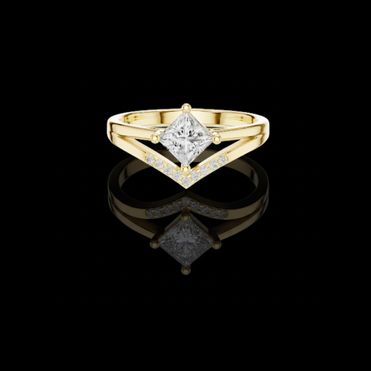 0.57 CT Modern Chevron Ring Featuring a Lab Grown Princess Cut Diamond and Pave Set Accents