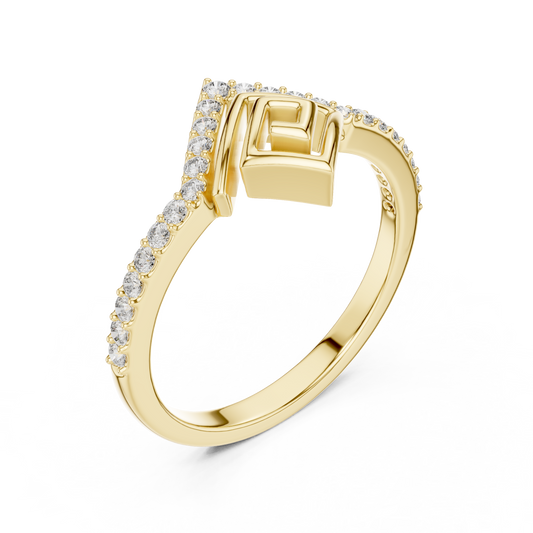 0.23 TCW Radiant Chevron Moissanite Diamond Ring with Sculpted Geometric Maze Design