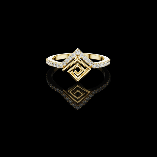 0.23 TCW Radiant Chevron Moissanite Diamond Ring with Sculpted Geometric Maze Design