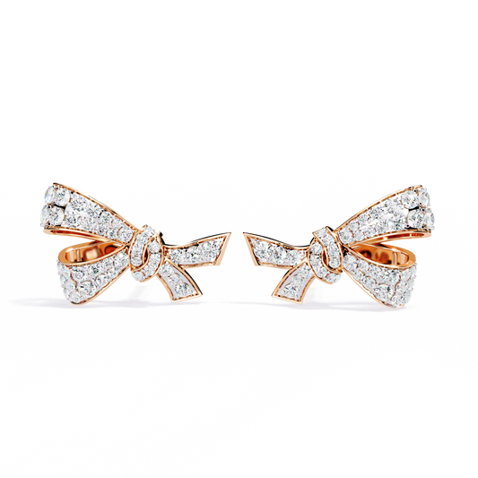 Exquisite Round Lab Grown Radiant Ribbon Diamond Bow Stud with Sparkling Glamour Earring