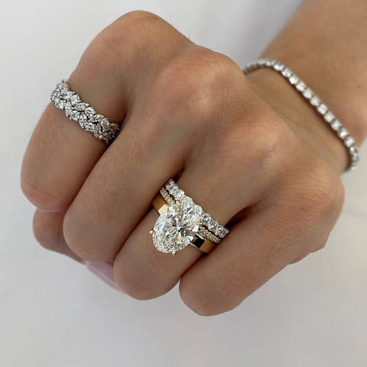 Oval Cut Bridal Ring Set With Lab Grown Pave Bands