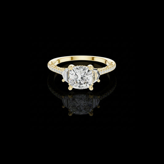 Cushion Pave Band Moissanite Diamond Engagement Ring